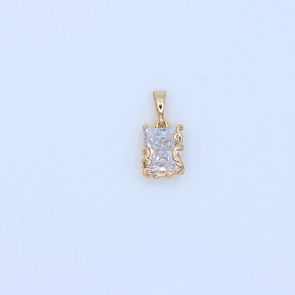 "Elegant Rose Gold Pendant with Rectangle Crystal and Filigree Frame, XPPT1383 - Picture 8 of 13